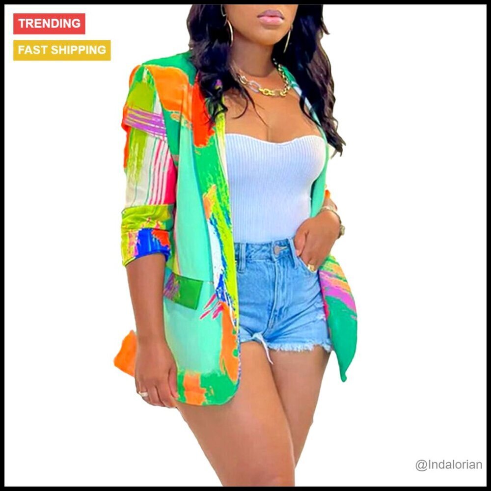 Casual Blazer Jacket Long Sleeve Open Front Polyester Slim Fit Office Wear